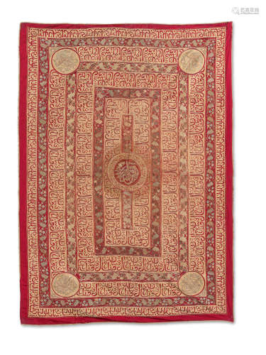 A large Ottoman metal-thread-embroidered silk panel Turkey, 19th Century