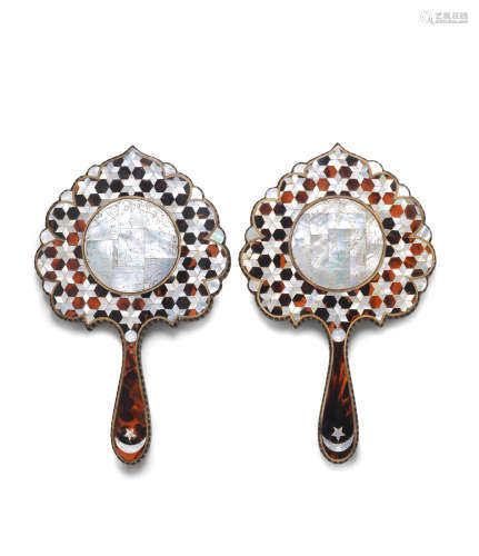 (2) A pair of Ottoman tortoiseshell and mother of pearl-inlaid mirrors Turkey, 19th Century