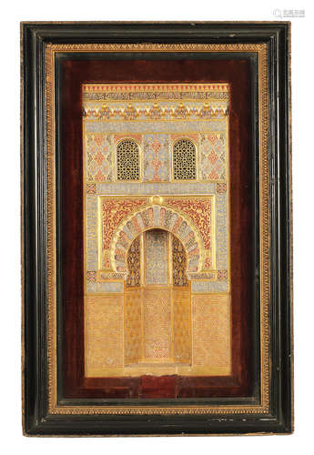 A large painted gesso Alhambra Mihrab Plaque Granada, circa 1900