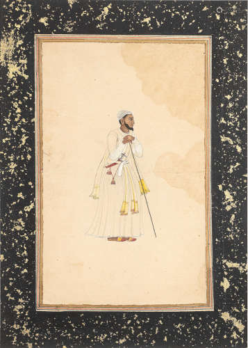 A courtier leaning on a staff Mughal, 18th Century