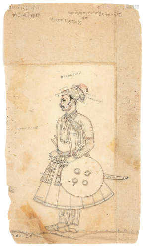 (2) Two drawings, each depicting a prince, with unusual artist's annotations Bikaner, late 18th Century