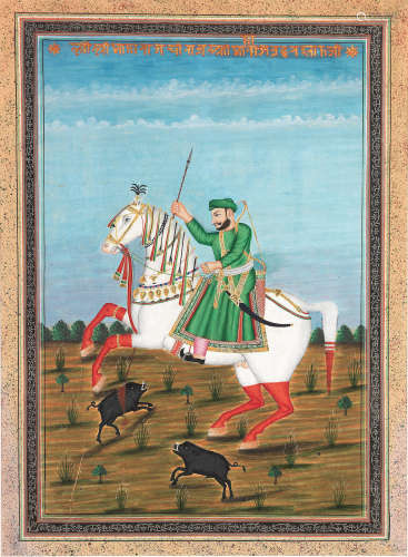 A ruler on horseback hunting boar Central India, second half of the 19th Century