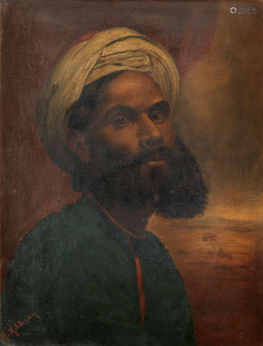 A. Addison (British School, late 19th Century) Portrait of an Indian nobleman in a landscape