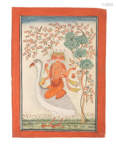 Brahma mounted on the goose Hamsa Bilaspur, circa 1700-20