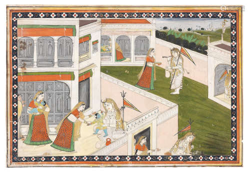 An episode from the Bhagavata Purana: Siva visiting the infant Krishna Pahari, probably Mandi, circa 1840