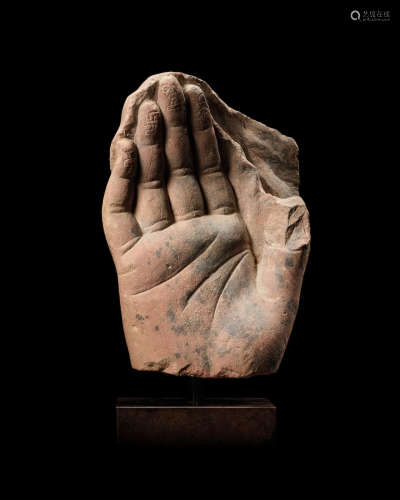 A red Sikri sandstone hand of Buddha Northern India, Kushan Period, 2nd Century