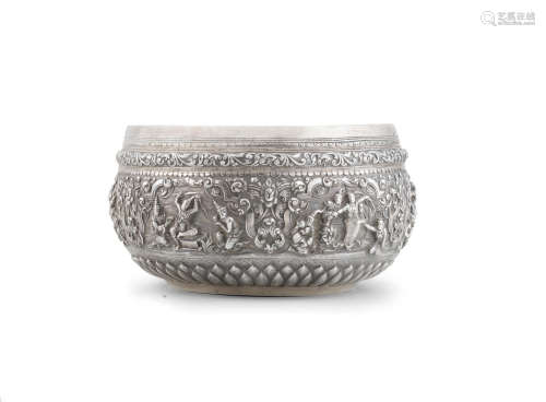 A repoussé silver alms bowl (thaibek) Burma, 19th Century