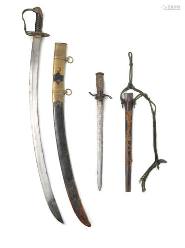 (2) An 1803 pattern infantry officer's sabre and a German hunting sword Europe, 19th Century
