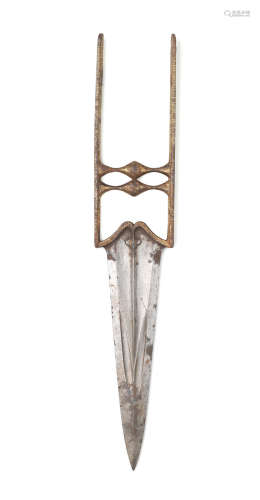 (2) A gold koftgari-hilted steel push dagger (katar) North India, 18th/ 19th Century