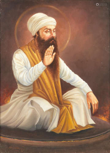 Guru Arjun, the fifth Sikh Guru, enduring his martyrdom by Bodhraj, 1987