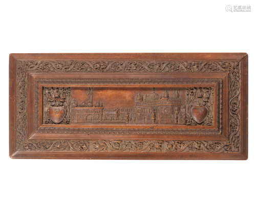 A sandalwood casket depicting the Golden Temple at Amritsar India, 19th Century