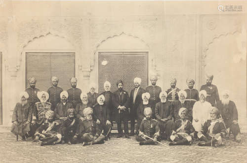 (2) Two large group photographs of Maharajah Hira Singh of Nabha State (reg. 1871-1911), his heir (and later Maharajah) Prince Ripudaman Singh, and courtiers North India, Nabha, late 19th Century/early 20th Century