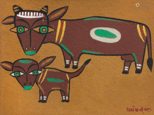 Cow and Calf Jamini Roy(India, 1887-1972)