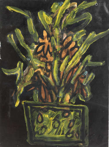 Vase on Black Francis Newton Souza(India, 1924-2002)