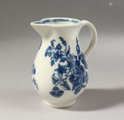A CAUGHLEY BLUE AND WHITE SPARROW BEAK JUG, with flowers and a butterfly, C mark.