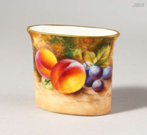 A ROYAL WORCESTER MATCH POT, painted with fruit by Roberts, signed, date code for 1957.