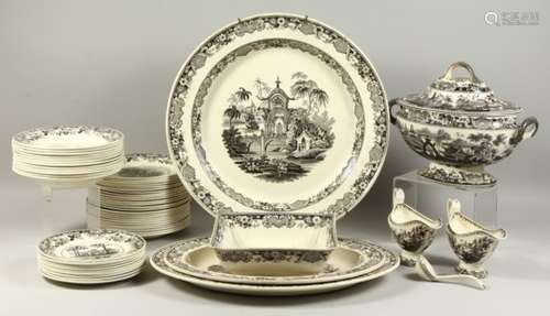 A COMPREHENSIVE LATE 19TH CENTURY CREIL IRONSTONE PART DINNER SERVICE, cream ground with black