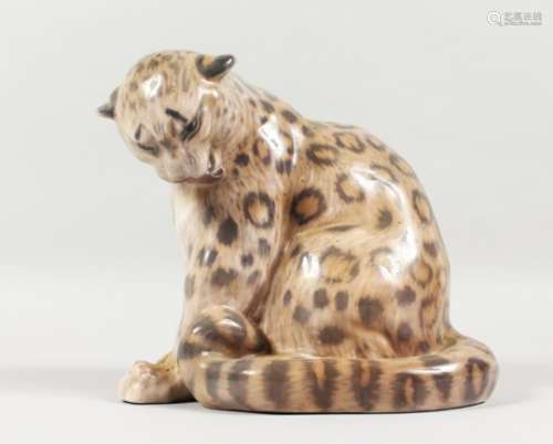 ROYAL COPENHAGEN, A LARGE MODEL OF A SEATED LEOPARD, No. 2555. 8.5ins high.