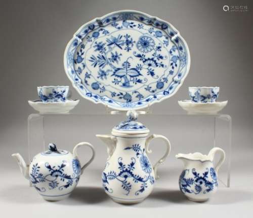 A MEISSEN CABARET SET, comprising tray, teapot, hot water jug, pair of cups and saucers and a