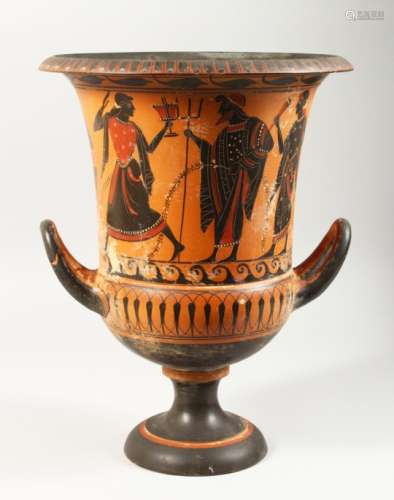 A GOOD LARGE ATTIC TYPE GREEK TWIN-HANDLED VASE, of Campagna shape, painted with figures. 16.5ina