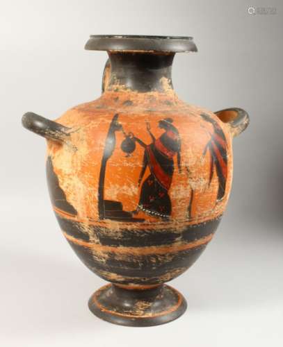 A GOOD LARGE ATTIC TYPE GREEK BULBOUS SHAPED VESSEL, with a pair of handles and a further pouring