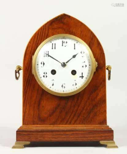 A 19TH CENTURY MAX LANCET TOP ROSEWOOD MANTLE CLOCK, the enamel dial, showing Arabic numerals,