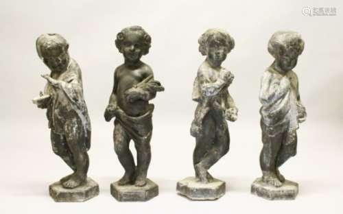 A GOOD SET OF FOUR 19TH CENTURY LEAD FIGURES, OF PUTTI DEPICTING THE FOUR SEASONS, each holding an