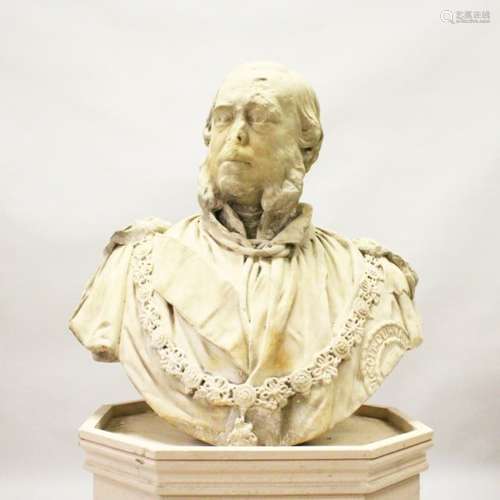 SIR JOSEPH EDGAR BOEHM R.A. (1834-1890) AN IMPRESSIVE CARVED MARBLE BUST OF AN ELDERLY GENTLEMAN,