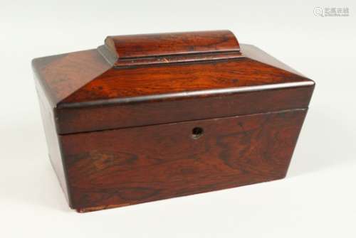 A VICTORIAN ROSEWOOD TEA CADDY, with baize lined interior. 12ins wide.