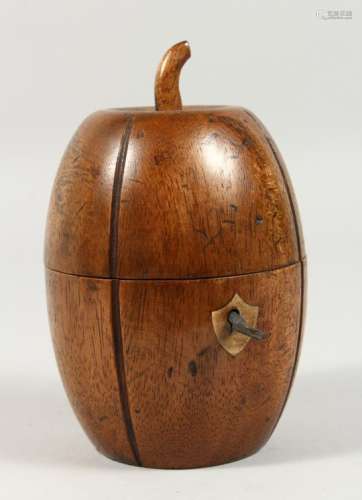 A MELON SHAPED WOODEN TEA CADDY. 6ins high.