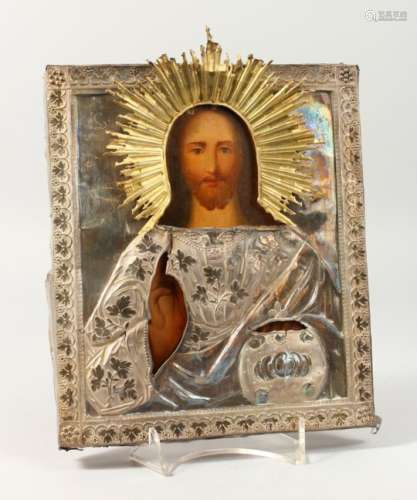 CHRIST, with silver and silver gilt overlay. Maker: B.N. & A.K. 183?. 8.5ins x 7ins.