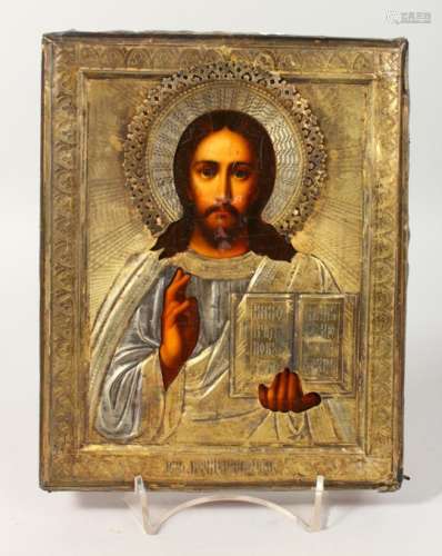 CHRIST, with silver gilt cover. Maker: ?.Y. 8.5ins x 7ins.