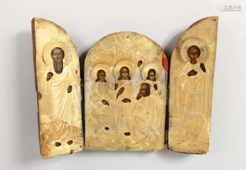 A FOLDING TRIPTYCH, with silver gilt cover. Maker: B.W. 7ins x 9ins.