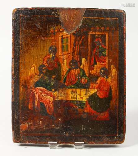 AN EARLY 17TH CENTURY RUSSIAN ICON, on panel. 7.5ins x 6ins.