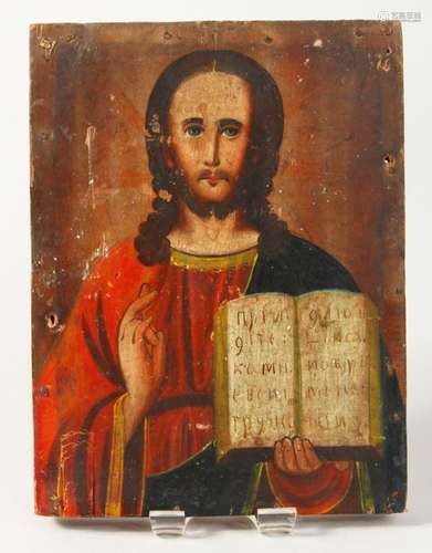 A 19TH CENTURY RUSSIAN ICON, on panel. 6.5ins x 5ins.