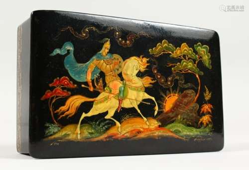 A RUSSIAN BLACK PAPIER MACHE BOX, 