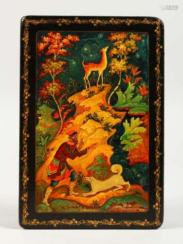 A RUSSIAN BLACK PAPIER MACHE BOX, 