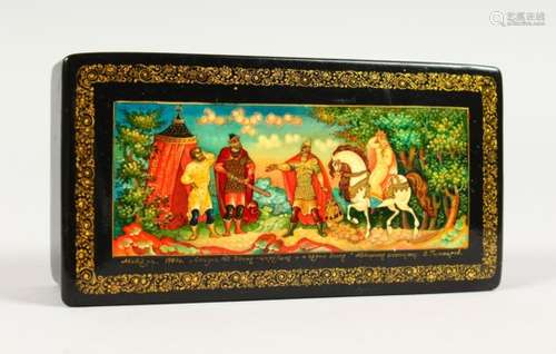 A RUSSIAN BLACK PAPIER MACHE BOX, 