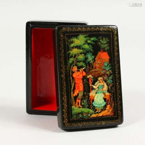 A RUSSIAN BLACK PAPIER MACHE BOX, 