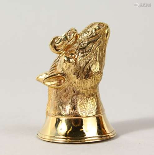 A GOLD PLATED HORSES HEAD SEAL.
