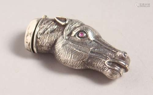 A CAST SILVER HORSES HEAD VESTA.