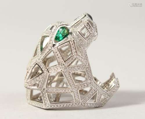 A SILVER CARTIER STYLE PANTHER RING.