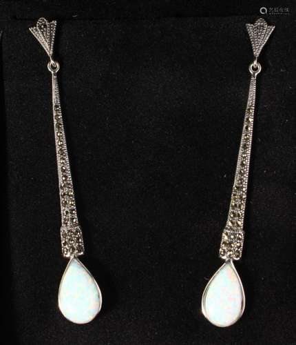 A PAIR OF GILSON OPAL LONG DROP EARRINGS.