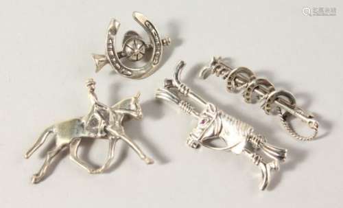 FOUR SILVER HUNTING PINS.