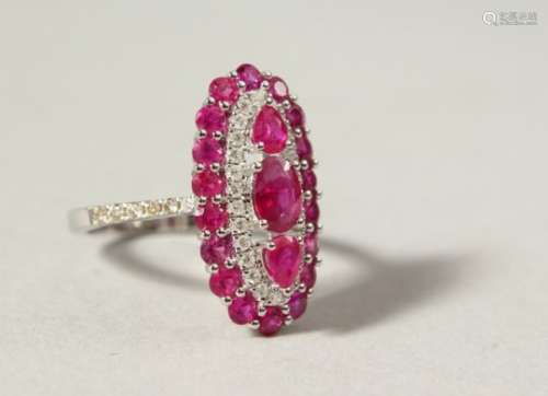 AN 18CT GOLD ART DECO DESIGN RUBY AND DIAMOND RING.