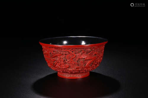 RED LACQUER SHANSHUI BOWL