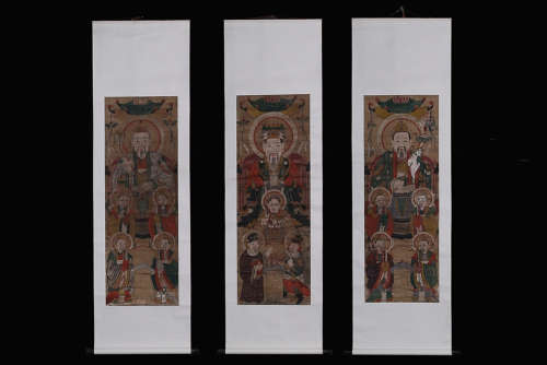 TAOISM 'SANQING' PAINTING SCROLL 3-PIECE