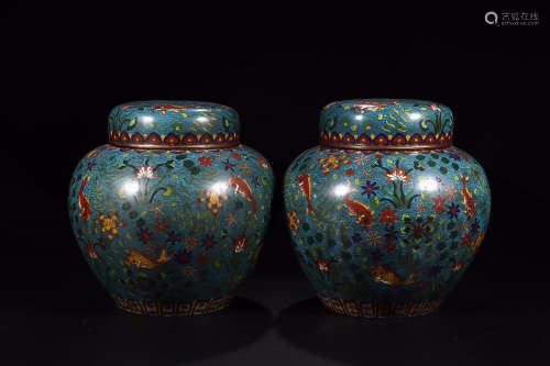 JIAQING MARK CLOISONNE CAN IN PAIR