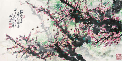 沈锡纯 （1910-2008） 梅吐芬芳 设色纸本镜片