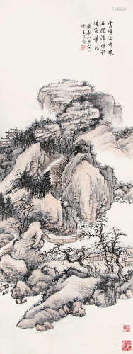 王同愈 （1856-1941） 云峰古寺1940年作 设色纸本立轴